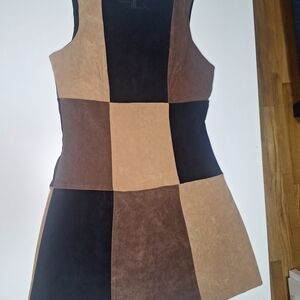 Chic Patchwork Mini Dress in Black and Brown